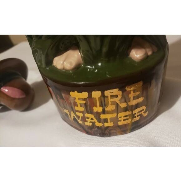 Vintage 2 Pc Decanter FIRE WATER 1970s Hand Painted Indian Ceramic Hat Lid Bar - Picture 7 of 9